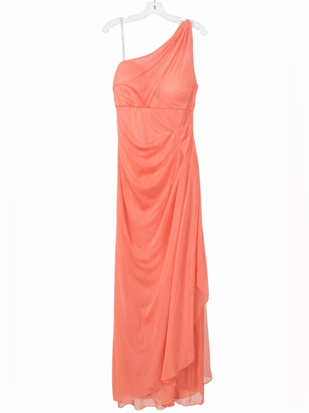 David’s Bridal Coral One Shoulder Bridesmaid Dress Size 4 Long Chiffon Formal